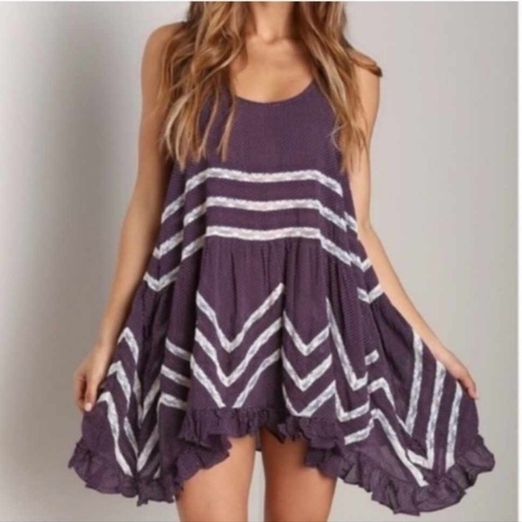 Free People Intimately voile and lace trapeze slip mini dress in eggplant, XS - Picture 3 of 8